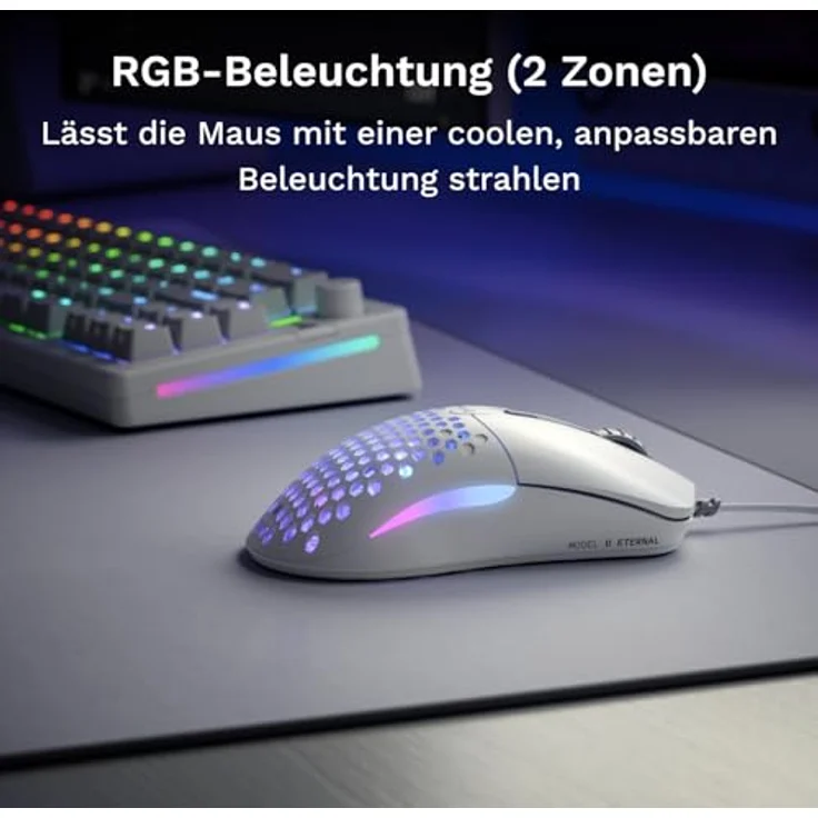 Glorious Model O Eternal, ultraleichte RGB-Gaming-Maus mit optischem Sensor 12 K DPI, 6 programmierbaren Tasten, symmetrischem Design, nur 55 g – Schwarz – Bild 3