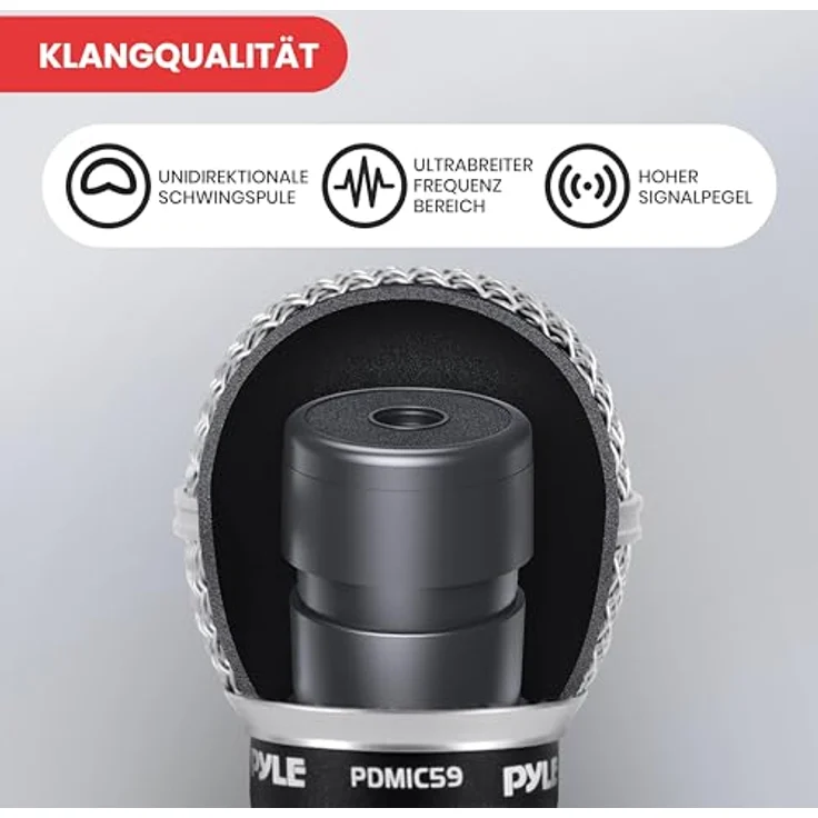 Pyle Dynamisches Mikrofon, Handmikrofon mit Kabel, Kardioid, XLR auf 6,35mm, 4,5m, Klarer Klang, Rückkopplungsschutz, Vollmetallgehäuse für Karaoke und Bühne – Bild 4
