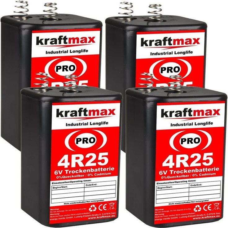 Kraftmax 4er Pack 4R25 PRO - 6V Longlife Blockbatterie - 6 Volt Batterie Block Batterie, Industriequalität (1 St) – Bild 1