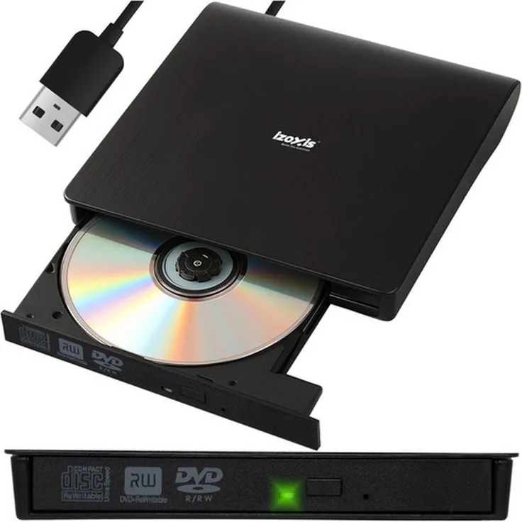 IZOXIS Externes CD/DVD Laufwerk, Plug-and-Play DVD-Player mit USB 3.0, Schwarz, bis zu 24x CD- und 8x DVD-Geschwindigkeit