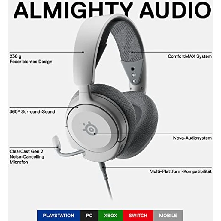 SteelSeries Arctis Nova 1P - Multi-System Gaming-Headset - Hi-Fi-Treiber - 360° Surround-Sound - Memory Foam-Ohrpolster – Bild 2