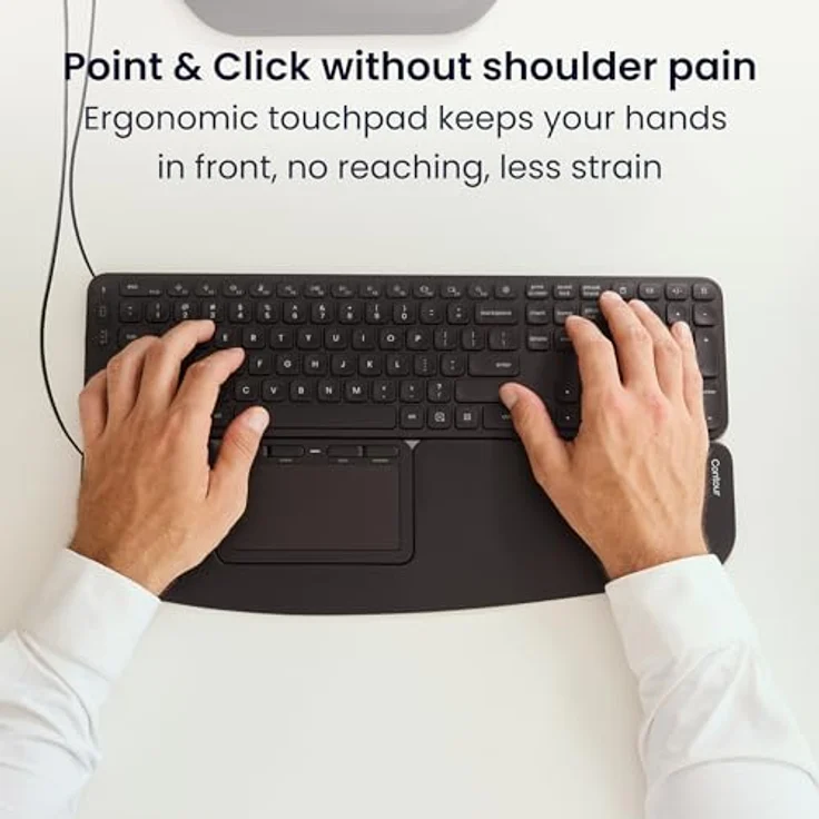 Contour Touch Ergonomic Touchpad, verkabelt mit Glasoberfläche und Shortcut-Tasten, Schwarz – Bild 2