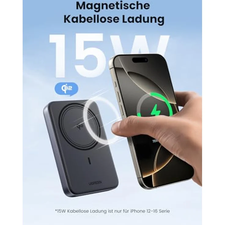UGREEN Nexode Wireless Powerbank 10000mAh magnetische Power Bank mit Qi2-zertifiziert, 15W kabellose & 30W USB-C-Kabel Schnellladung Magsafe kompatibel mit iPhone 16 Pro Max/16 Pro/16/15/14, Schwarz – Bild 2