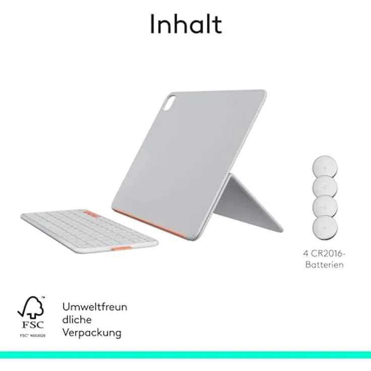 Logitech Flip Folio Tastatur-Case für iPad Pro und Air 13 Zoll, Bluetooth, integriertes Touchpad, hellgrau – Bild 11