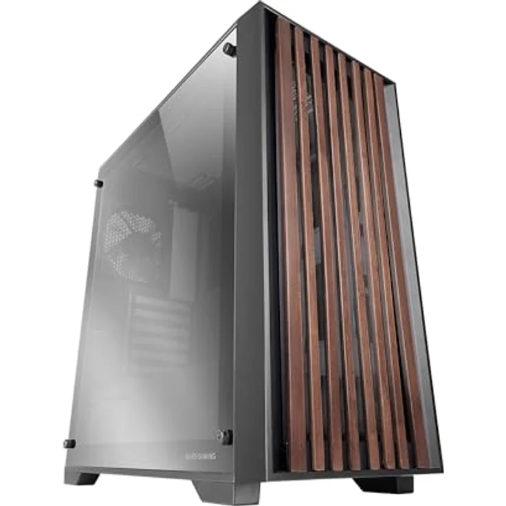 Mars Gaming MC-WOOD PC-Tower-Gehäuse, Midi-Tower mit Holzfront und gehärtetem Glas-Seitenfenster, Unterstützung für Flüssigkeitskühlung bis zu 360mm, Schwarz – Bild 1