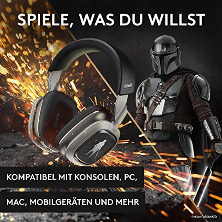 Logitech G Astro A30 Lightspeed Kabelloses Gaming Headset für PS5 - Bluetooth, 2,4Ghz, Eingebautes, abnehmbares Mikrofon, USB-C, für Playstation, Nintendo Switch, PC - The Mandalorian Edition, Silber – Bild 2
