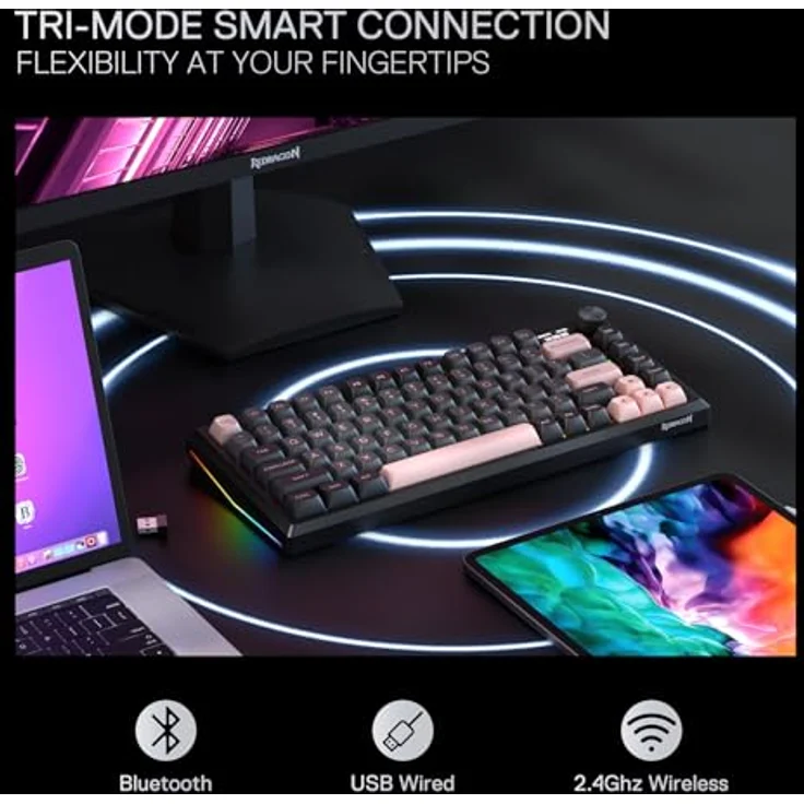 Redragon K720, kabellose CNC-Gasket-Gaming-Tastatur mit Hype-Bildschirm, 81 Tasten, 1,14-Zoll-TFT-Infodisplay, 5-lagige Geräuschdämpfung, lineare Schalter, US-QWERTY-Layout – Bild 4