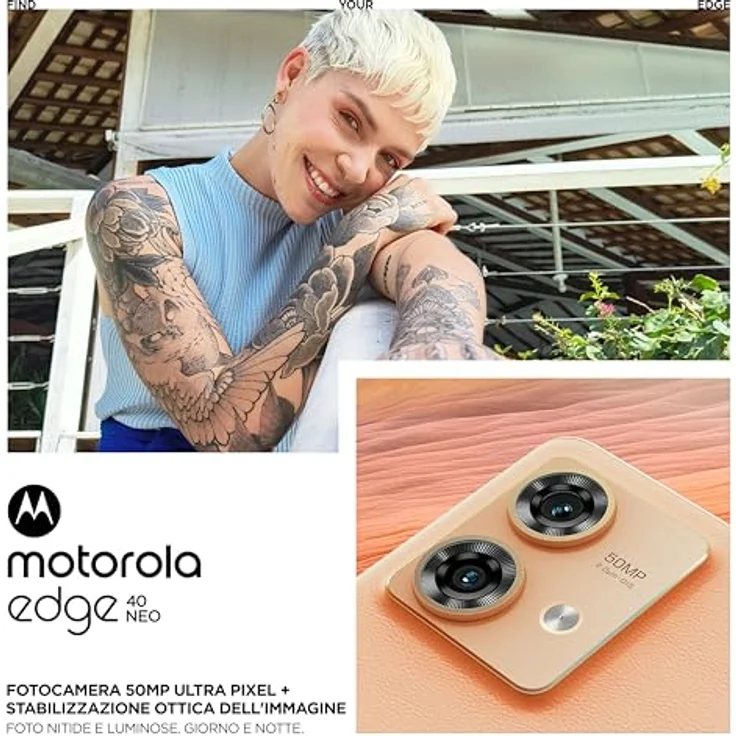 Motorola Edge 40 Neo Smartphone, 12/256 GB, 16,55 cm (6,55 Zoll), 144 Hz, IP68, 50 MP Ultra Pixel, 68 W Turbopower, Dolby Atmos, Android 13, 5000 mAh, Dual-SIM, Peach Fuzz, ES-Version und PT – Bild 4