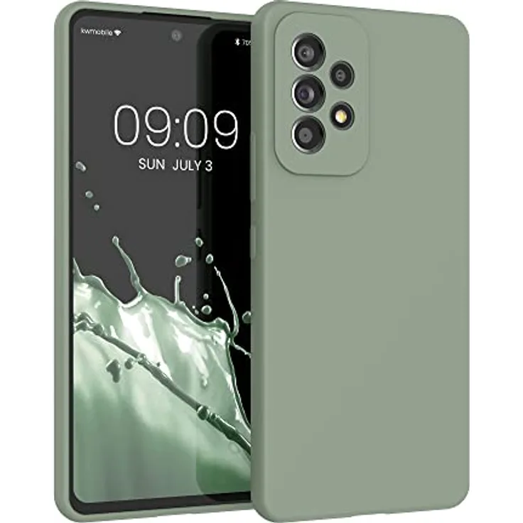 kwmobile Samsung Galaxy A53 5G Silikon Handyhülle - Graugrün, weiche Oberfläche, kabelloses Laden