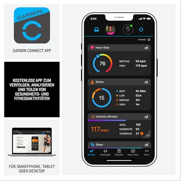 Garmin Vivoactive 5 AMOLED GPS Smartwatch mit Fitness- und Gesundheistfunktion, Musik, Schwarz/Schiefergrau mit Silikonarmband – Bild 5