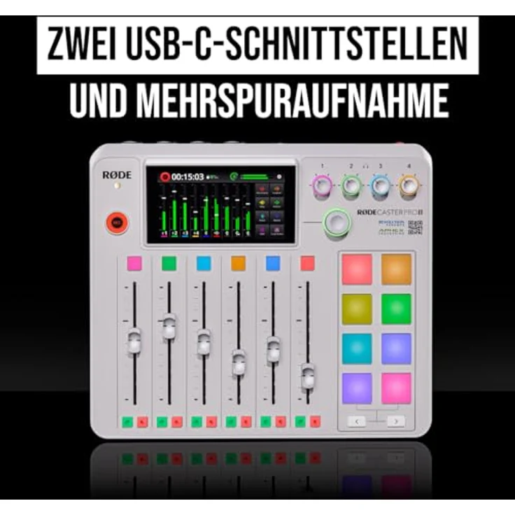 Rode Rodecaster Pro II, 9-Kanal-Audio-Mixer mit rauscharmer Vorverstärkung und Audioprozessoren, weiß – Bild 5