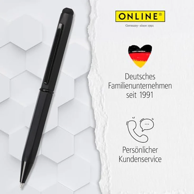 ONLINE Kugelschreiber Hexagon Stylus Black, elegantes Design mit Stylus-Spitze und blauer D1-Mine – Bild 6