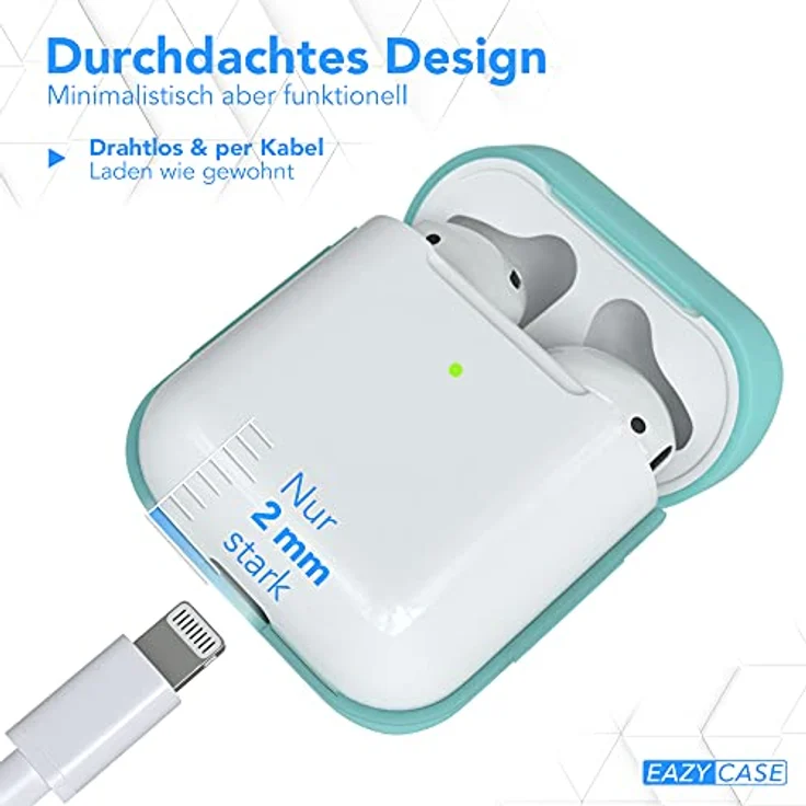 EAZY CASE AirPods Schutzhülle Hellblau Silikon Stoßfest mit Deckel Schutz Antikratz rutschfeste Hülle Türkis – Bild 5