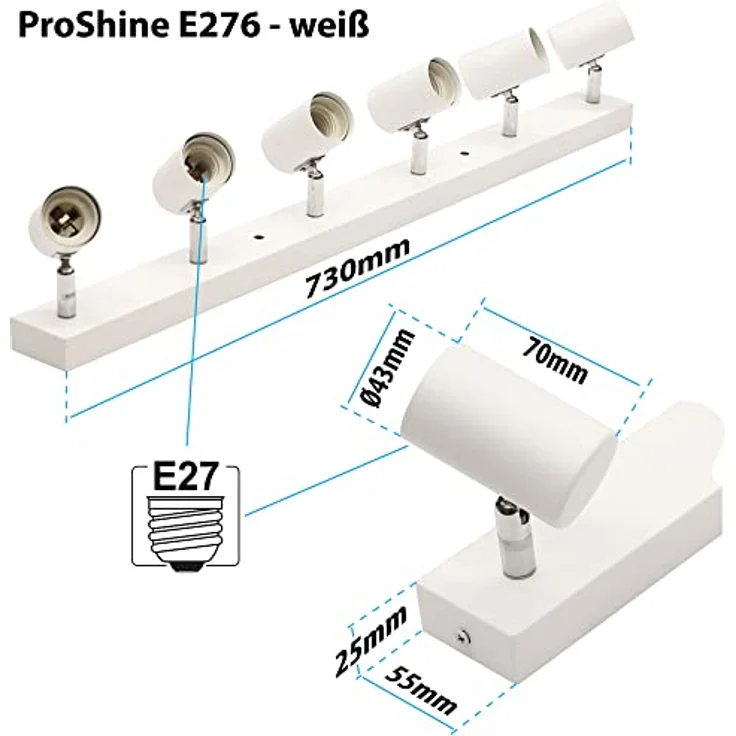 max K O M F O R T LED Deckenleuchte weiß | 6x E27 Fassung 6-flammig | schwenkbar Deckenlampe Deckestrahler Deckenspot Wandleuchte – Bild 2