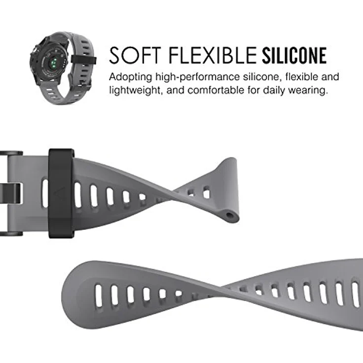 MoKo Armband für Garmin Fenix 3/3 HR/5X/5X Plus/Tactix Charlie/Descent Mk1/Quatix 3, Silikon Sportarmband mit Werkzeug, grau, für Handgelenke 145-210 mm – Bild 3
