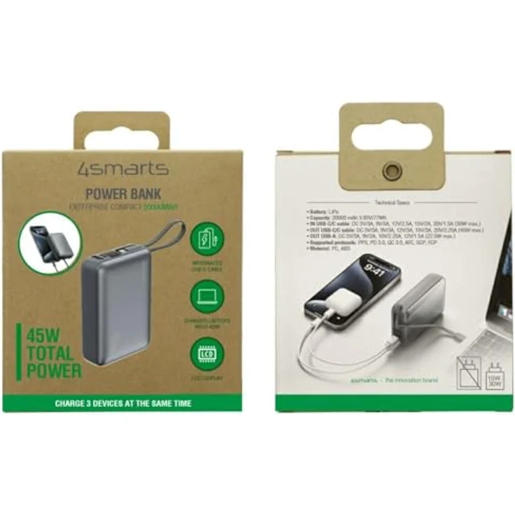 4Smarts Powerbank Enterprise Compact, 130 W, integriertes USB-C-Kabel, smartes Display, flugzeugtauglich – Bild 5