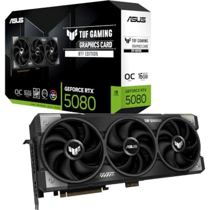 ASUS TUF-RTX5080-O16G-BTF-GAMING, GeForce RTX 5080, 16 GB GDDR7, 256 Bit, 7680 x 4320 Pixel, PCI Express 5.0, effizientes Kühlsystem mit zwei Lüftern – Bild 1