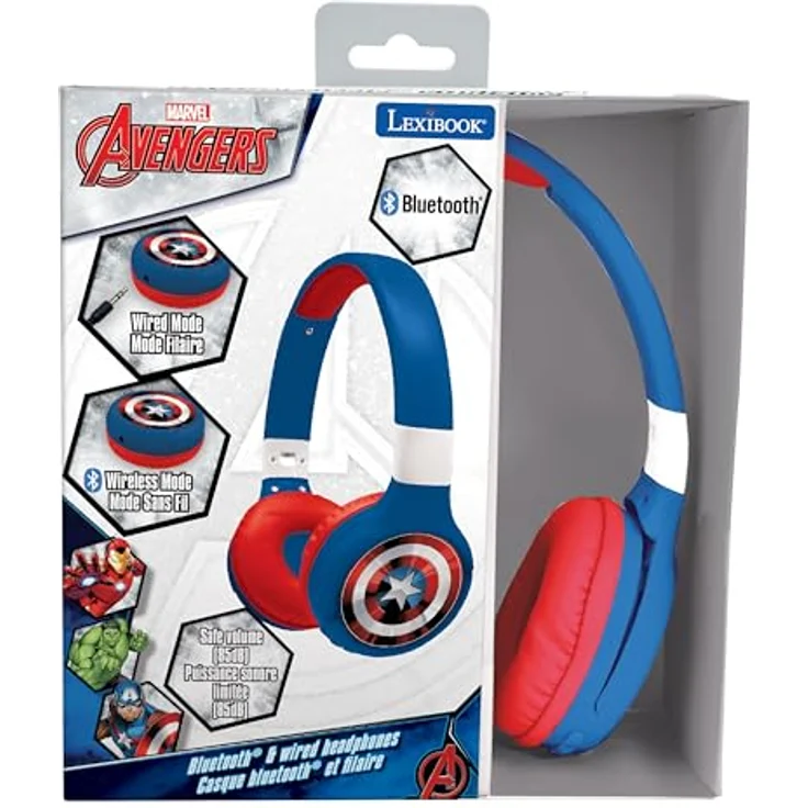 Lexibook Avengers HPBT010AVLXB, Bluetooth-Kopfhörer in rot/blau, schallbegrenzt auf 85 dB, integriertes Mikrofon, bis zu 12 Stunden Akkulaufzeit – Bild 5