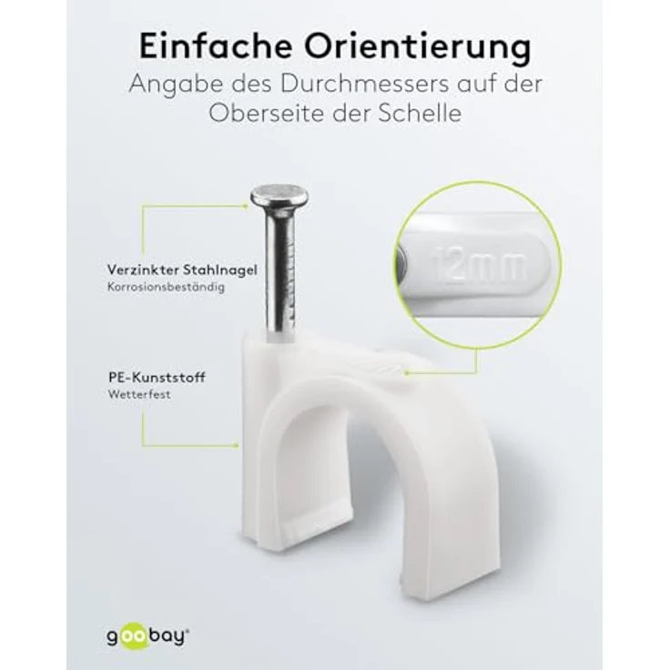 Goobay 17083 Kabelschelle für Kabel mit Kabeldurchmesser bis max. 12,0 mm weiß (100 Stück) – Bild 4