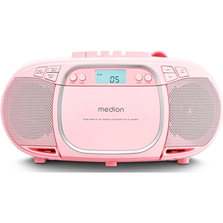 Medion® E66476 (MD44176) rosa Radio, AM-/FM-Tuner mit RDS, 4 W Stereo, tragbar, AUX-Eingang, CD-/Kassettenplayer – Bild 1