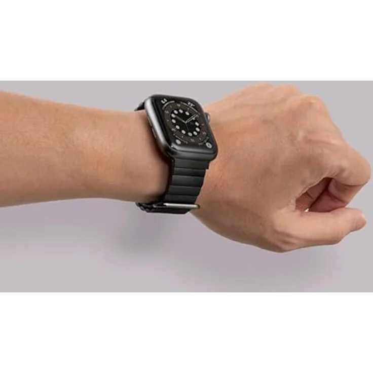 LAUT Novi Luxe, Armband für Apple Watch 42/44/45/49mm, Kunstleder, schwarz – Bild 3
