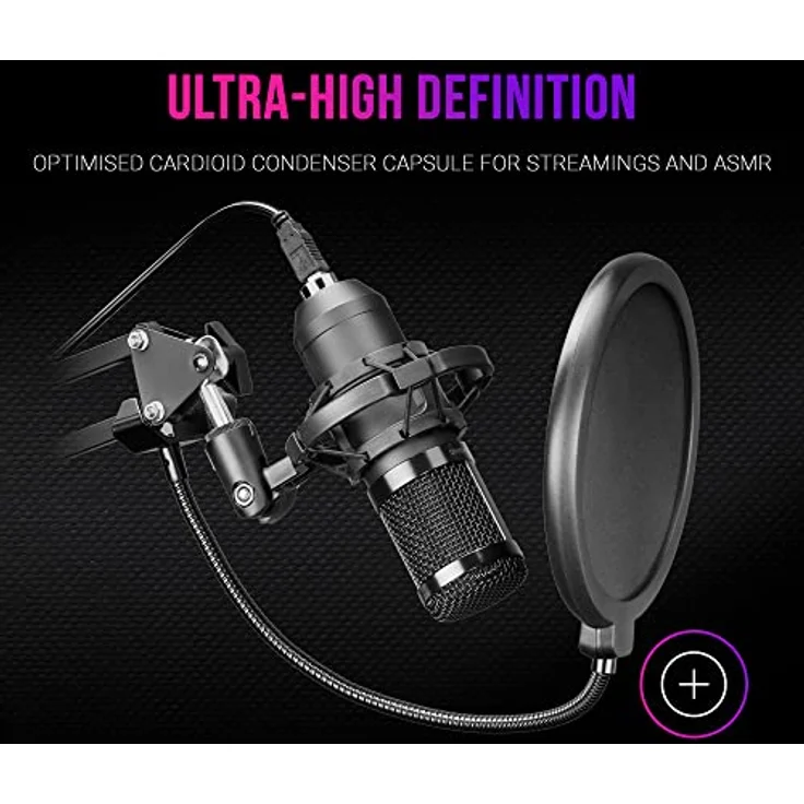Mars Gaming MMICPRO, PC USB Mikrofon, Kondensator, Ultra-High Definition Streamings, ASMR, Schwarz – Bild 3