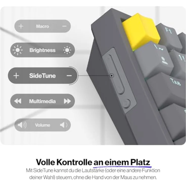 ENDORFY Celeris 1800, kabellose Tastatur mit 1800 Layout, QWERTY, Bluetooth, 2,4 GHz, Gateron Switches, Yellow, SideTune und FR4-Top Plate für verbessertes Tippgefühl – Bild 5