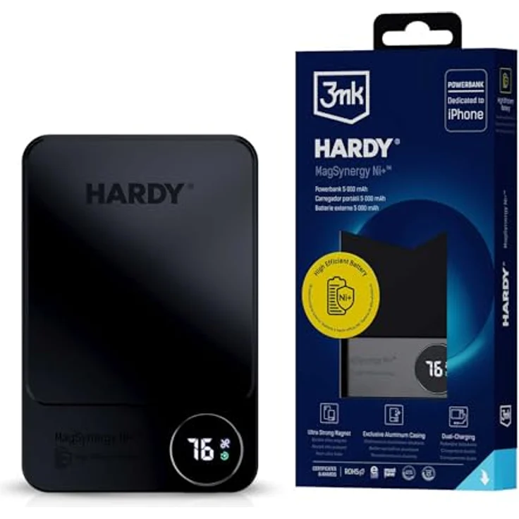 3mk HARDY MagSynergy Ni+, Powerbank 5,000mAh, 22.5W USB, kompatibel mit MagSafe, Schwarz – Bild 1