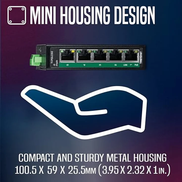 Trendnet TI-PGLC50, 5-Port Industrial Gigabit PoE+ Netzwerk Switch, IP30 Schutz, Betriebstemperatur -40°C bis 75°C, Schwarz – Bild 5