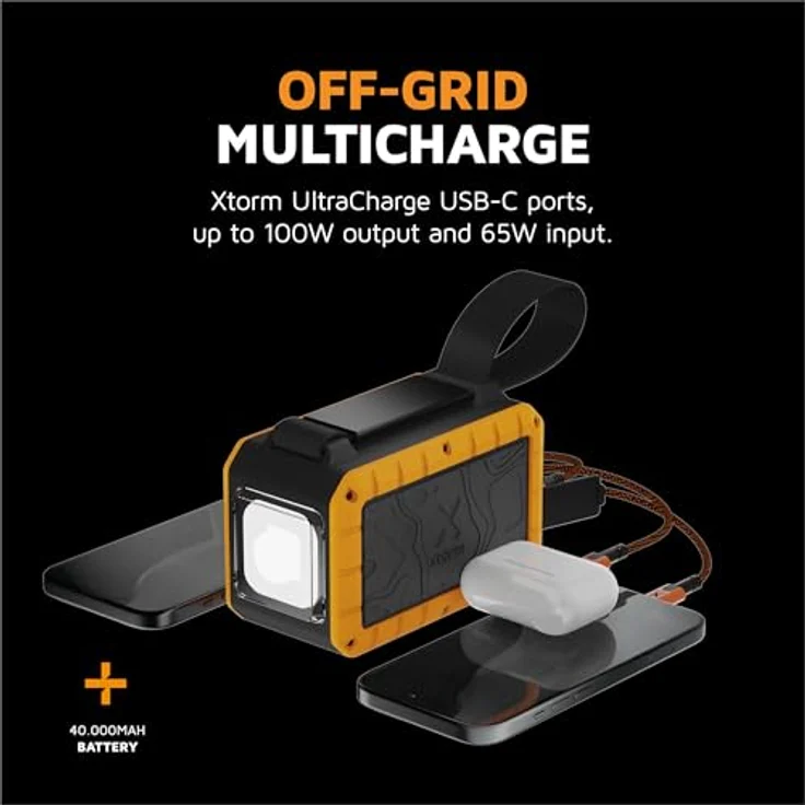 Xtorm Rugged Powerbank mit Taschenlampe - 40.000 mAh - 100W - IP64 - Schockproof - Orange – Bild 3