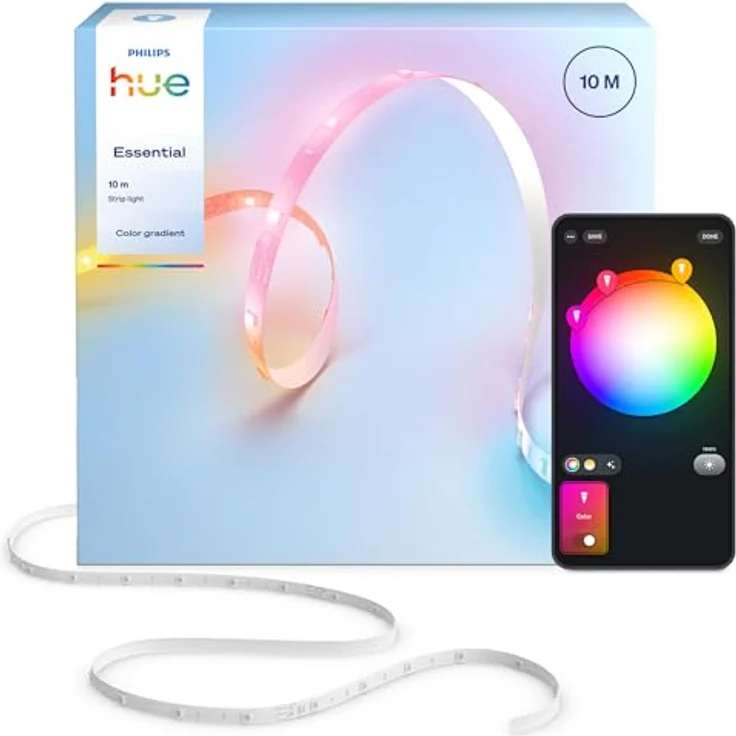 Philips Hue Essential 10-Meter-LED-Lightstrip, RGBIC, flexible Innenbeleuchtung, App- und Sprachsteuerung, kompatibel mit Alexa, Google Assistant und Apple Home – Bild 1