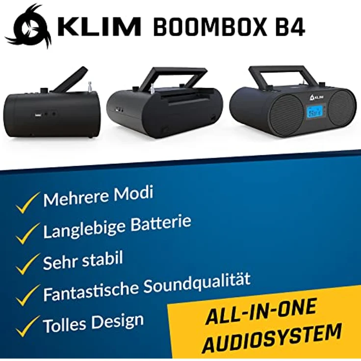 KLIM Boombox B4 Radio mit CD Player + AM/FM Radio, Bluetooth, AUX, USB in Schwarz – Bild 2