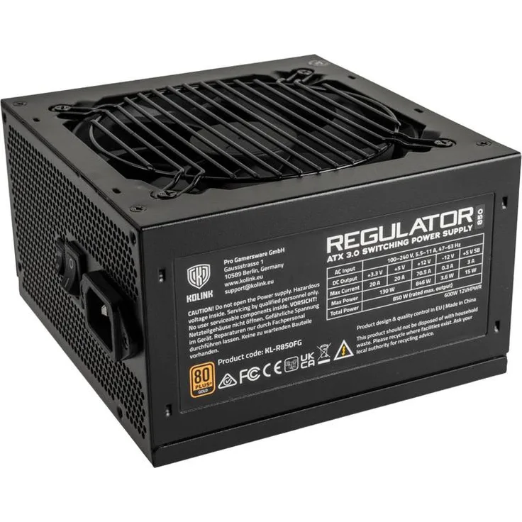 Kolink Regulator 80 PLUS Gold Netzteil, ATX 3.0, PCIe 5.0, modular - 850 Watt (850 W), Schwarz