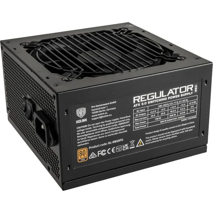 Kolink Regulator 80 PLUS Gold Netzteil, ATX 3.0, PCIe 5.0, modular - 850 Watt (850 W), Schwarz – Bild 1