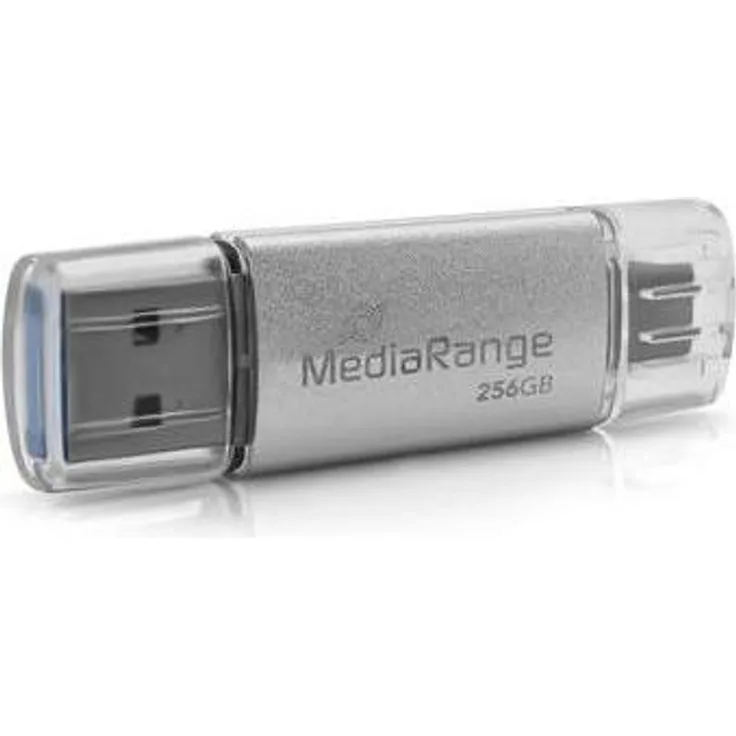 MediaRange Combo-Stick (256 GB, USB-C, USB-A), Silber, robuster USB Stick für schnelle Datenübertragung