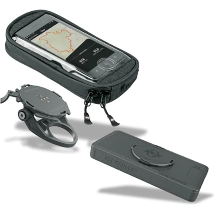 SKS Compit+, Smartphone Halterung mit Powerbank und kabelloser Ladefunktion, Schwarz