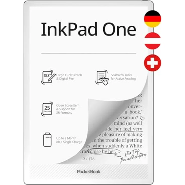 PocketBook InkPad One, 10,3 Zoll E-Book-Reader mit Smartlight, Bluetooth, Notizfunktion und mattschwarzer Oberfläche – Bild 1