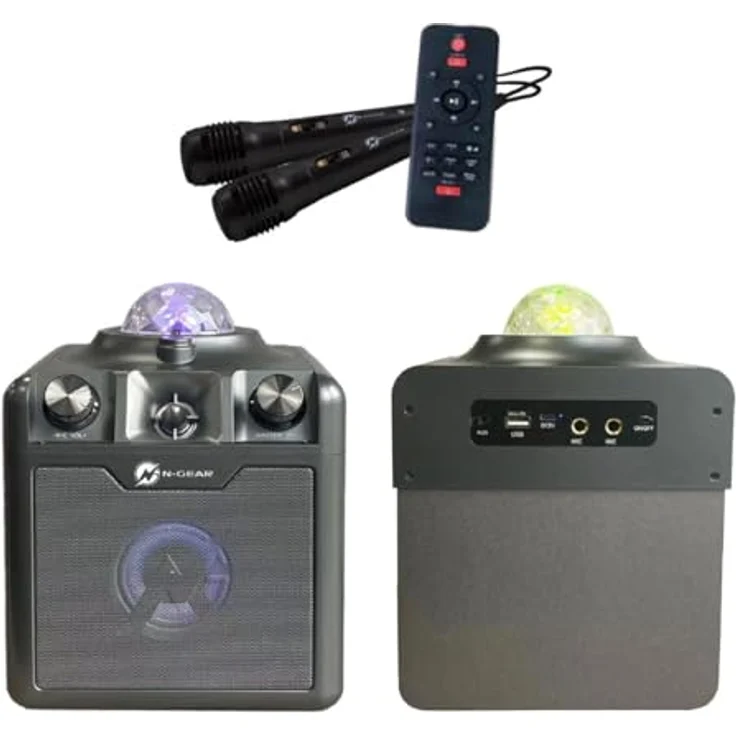 N-Gear Disco Star 710, Bluetooth Lautsprecher mit 50 Watt, Akku bis 6 h, integrierter Sternenprojektor, Grau – Bild 6