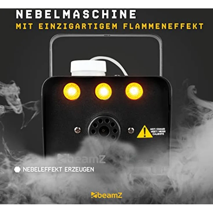 Beamz S700-LED Nebelmaschine mit Flammeneffekt, Leistung 700 W, 250-ml-Tank, Durchfluss des Nebels 7 m³/min, Fernbedienung mit 3 m Kabel und Wand- und Deckenhalterung, 3 Minuten Aufwärmzeit, schwarz – Bild 4