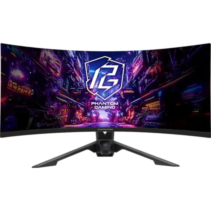 ASRock PG34QRT2B, 34 Zoll Curved Monitor mit WQHD, 180Hz, 1ms Reaktionszeit, HDMI/DP, integrierten Lautsprechern und WiFi
