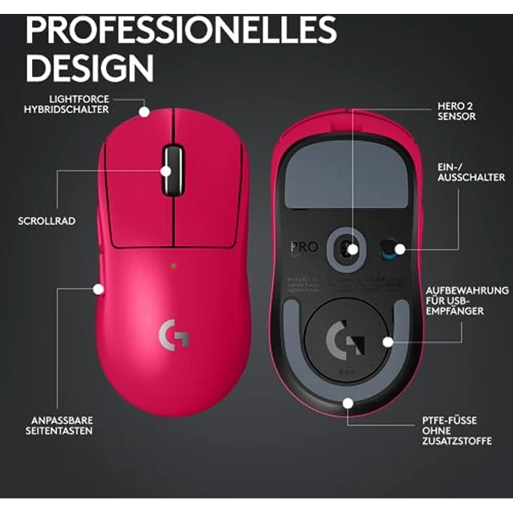Logitech G G Pro X Superlight 2 (Kabellos, Kabelgebunden), Gaming Maus, Rosa – Bild 7