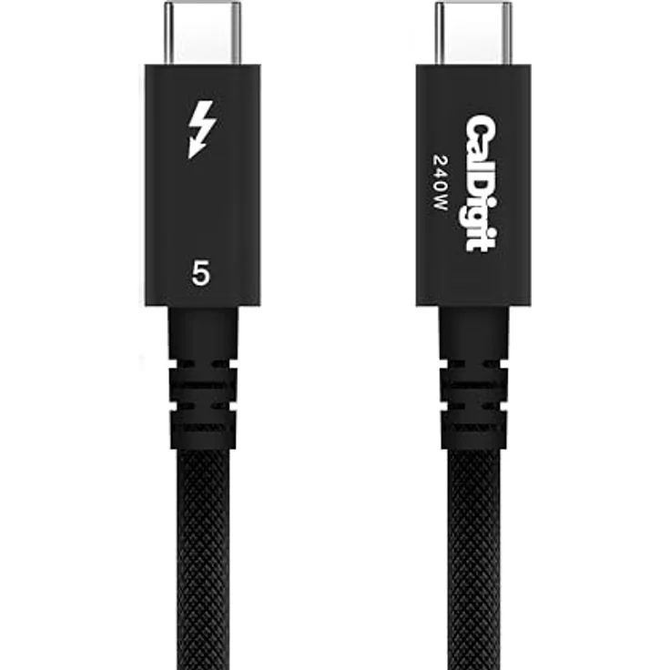 CalDigit Thunderbolt 5 Pro, geflochtenes Kabel mit 120Gbps, 240W Stromversorgung, kompatibel mit Thunderbolt 3, 4, USB4 Typ C, Schwarz (1 m) – Bild 1