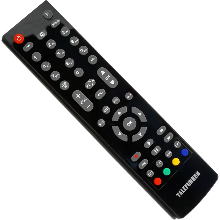 Telefunken Original Fernbedienung TLC147 für TFK-S2000, Schwarz, 46 Tasten-Layout, EPG, PVR, Untertitel, Teletext