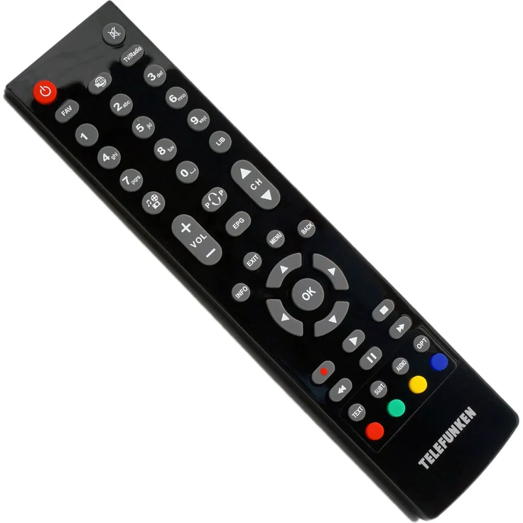 Telefunken Original Fernbedienung TLC147 für TFK-S2000, Schwarz, 46 Tasten-Layout, EPG, PVR, Untertitel, Teletext