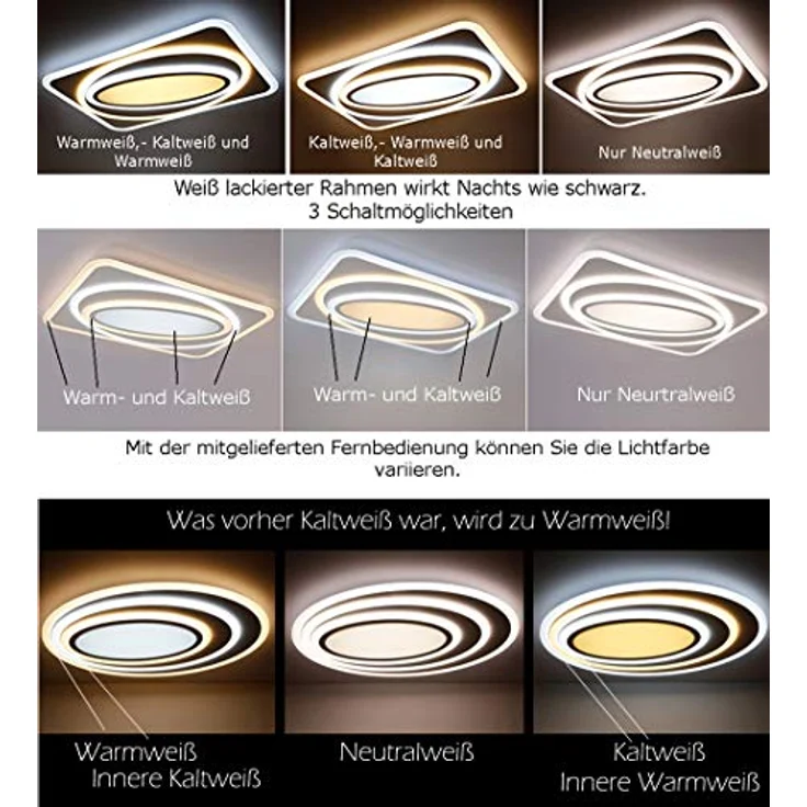Eurotondisplay LED Deckenleuchte XW092 80x65 cm, 94 W mit Fernbedienung, dimmbar, Wohnzimmerlampe – Kalt-Warm einstellbar – Bild 4