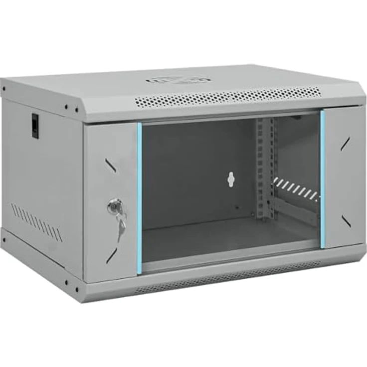 vidaXL Netzwerkschrank mit Speicher, Grau, 53 x 45 x 30 cm, aus Stahl und Einscheibensicherheitsglas, für Büros und Wohnräume – Bild 1