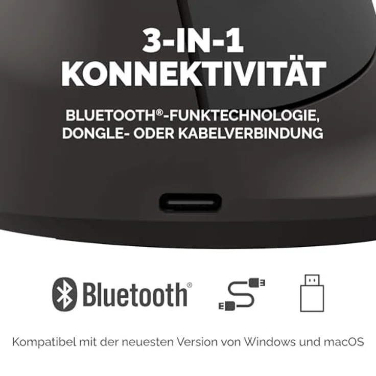 Fellowes Breyta Plus+ Ergonomische Maus, Kabelgebunden und Kabellos, Schwarz, für Rechtshänder*innen mit ergonomischer Handform – Bild 7