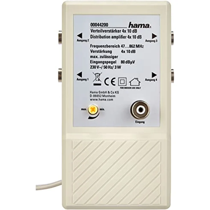 Hama 4 fach Verteilverstärker für BK Anlagen und terrestrische Netze, 4x10 dB (Dämpfungsregler, eingebautes Netzteil, HDTV, DVB-T-DVB-T2, Koax-Anschlüsse) weiß – Bild 6