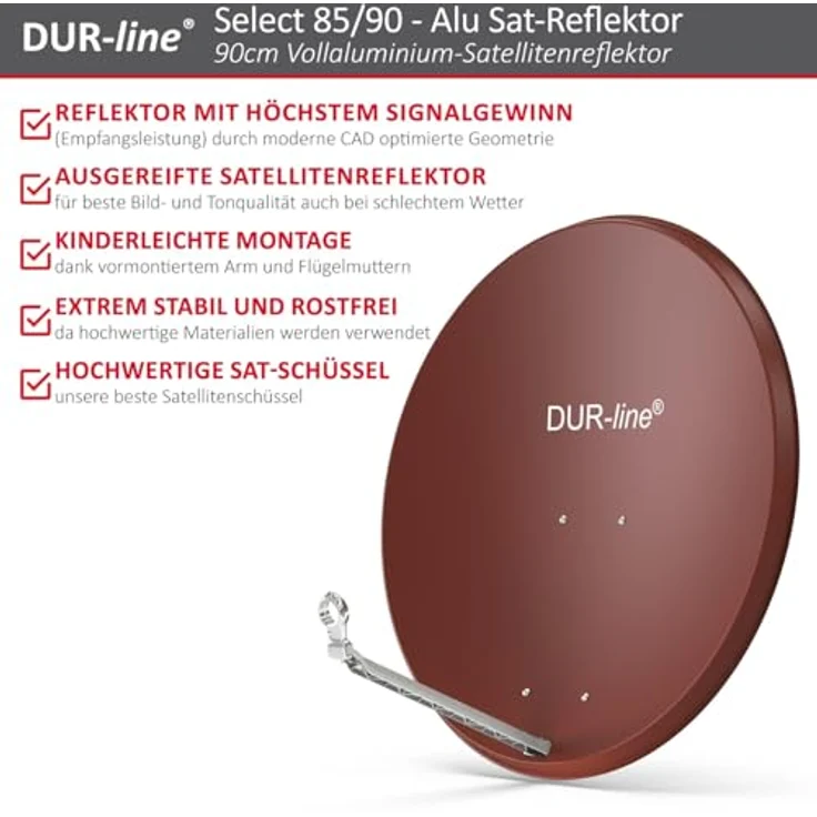 DUR-line Select 85/90cm Satellitenschüssel Alu ziegelrot – Bild 3