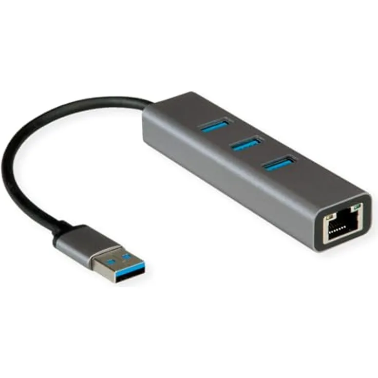 ROLINE USB 3.2 Gen 1 zu Gigabit Ethernet Konverter + Hub 3X
